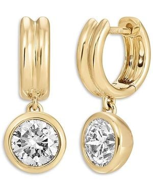 EF Collection 14K Lab Diamonds Lab Grown Diamond Bezel Dangle Huggie Hoop Earrings, 1.0 Tcw - Metallic
