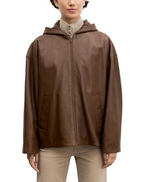 Gerard Darel Pam Leather Hooded Jacket - Brown