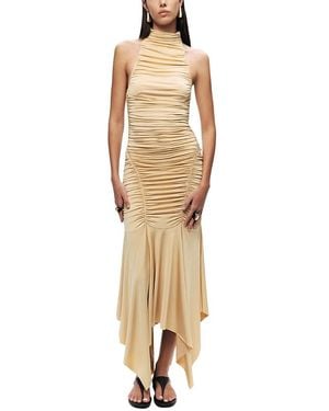 Nocturne Ruched Halter Midi Dress - Metallic