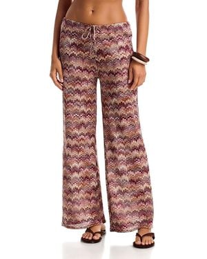 Aqua Printed Pull On Swim Cover-Up Pants - Red