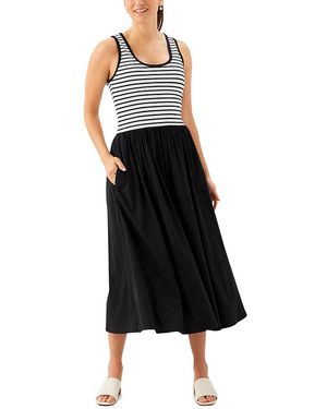 Karen Kane Sleeveless Stripe Bodice Mixed Media Midi Dress - Black