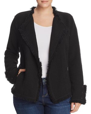 NIC+ZOE Fringe Mix Knit Jacket - Black