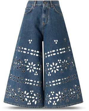 Pinko Burkina Bermuda Sangallo Laser High Rise Wide Leg Jeans - Blue