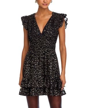Aqua Metallic Flutter Sleeve Mini Dress - Black