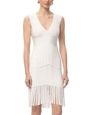 Hervé Léger V Neck Fringed Dress - White