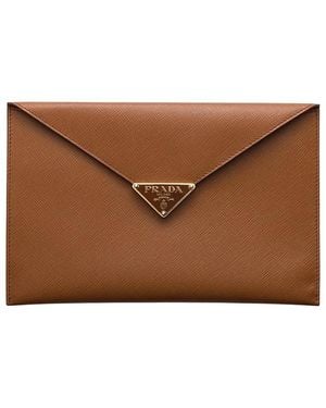 Prada Saffiano Leather Envelope Clutch - Brown