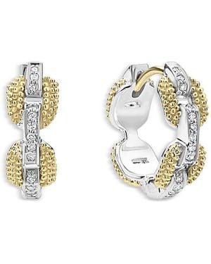 Lagos 18K & Sterling Caviar Lux Diamond Link Huggie Hoop Earrings - Metallic