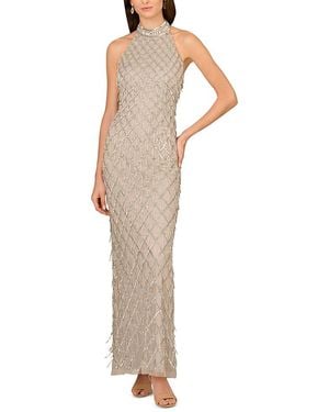 Aidan Mattox Beaded Halter Gown - Natural