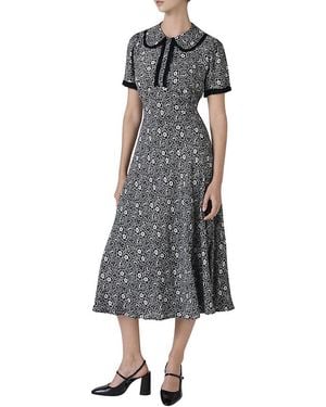 Ghost Taylor Floral Crepe Midi Tea Dress - Gray