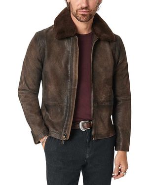 John Varvatos Coley Shearling Trim Leather Jacket - Brown