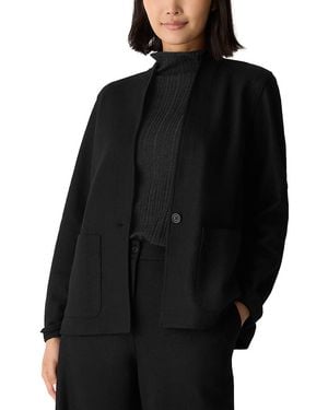 Eileen Fisher Wool High Collar Jacket - Black