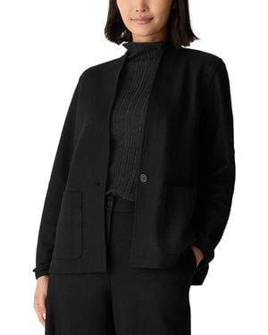 Eileen Fisher Wool High Collar Jacket - Black