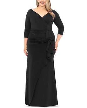 Xscape V Neck Ruffled Scuba Gown - Black