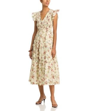 Aqua Floral Smocked Midi Dress - Metallic