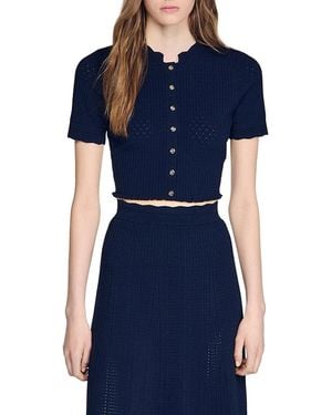 Sandro Heddy Cropped Pointelle Knit Top - Blue