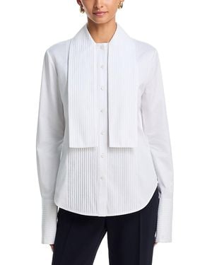 Brandon Maxwell Inez Cotton Neck Scarf Tuxedo Shirt - White