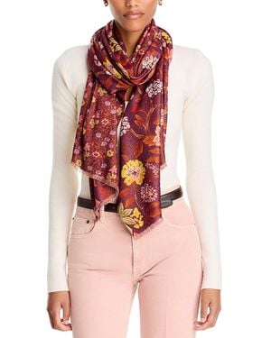 V. Fraas Metallic Floral Silk Square Scarf - Red