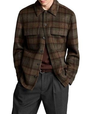 Vince Wool Blend Splittable Plaid Shirt Jacket - Black