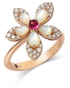 Roberto Coin 18K Tiare Mother Of Pearl, Rubellite, & Diamond Flower Ring - White