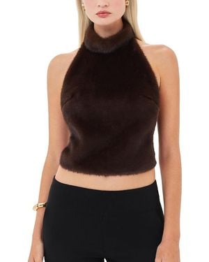 Miss Circle Xeriah Faux Mink Fur Backless Halter Top - Black