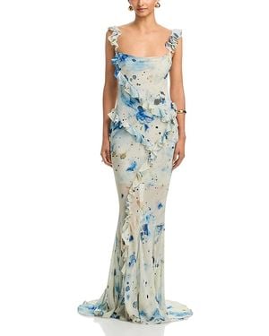 Paris Georgia Basics Silk Ruffled Dress - Blue