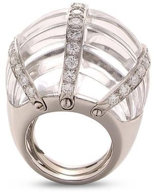 David Webb Platinum & 18K Twilight Carved Rock Crystal & Diamond Lombard Ring - White