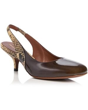 Dries Van Noten Snake Embossed & Patent Leather Slingback Pumps - Brown