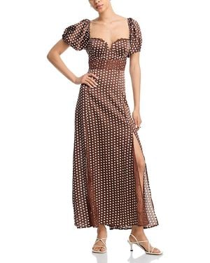 Aqua Polka Dot Lace Trim Dress - Brown