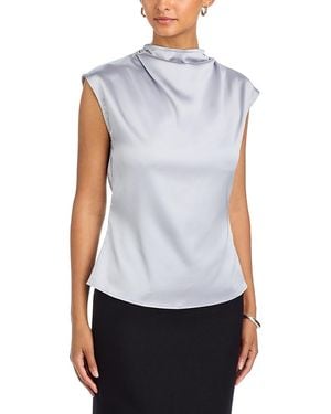 AREA STARS Cowl Neck Draped Satin Top - White