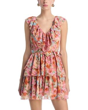 Aqua Floral Ruffle Mini Dress - Red