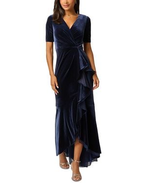 Adrianna Papell Stretch Velvet Cascade Ruffle Gown - Blue
