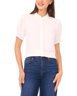 Cece Puffed Sleeve Scalloped Edge Blouse - White