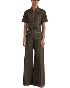 Reiss Danie Denim Cotton Stretch Jumpsuit - Brown