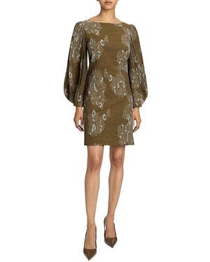 Santorelli Arana Pleated Bishop Sleeves Shift Jacquard Dress - Green