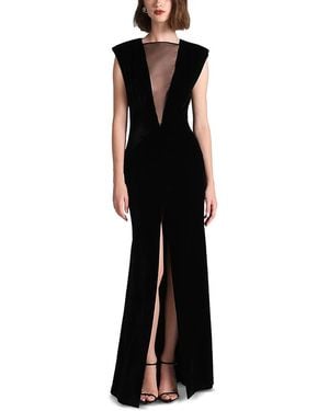 BCBGMAXAZRIA Leanna Mesh Trim Velvet Gown - Black