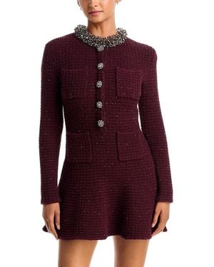 Self-Portrait Embellished Textured Knit Mini Dress - Purple