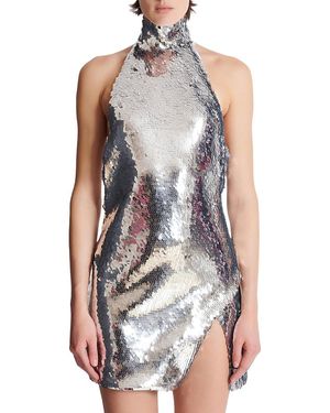 Balmain Short Sequinned Halterneck Dress - Blue