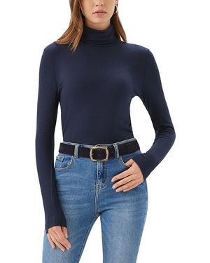 Karen Kane Ribbed Long Sleeve Turtleneck Top - Blue