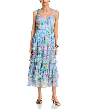 Aqua Floral Ruffle Hem Midi Dress - Blue