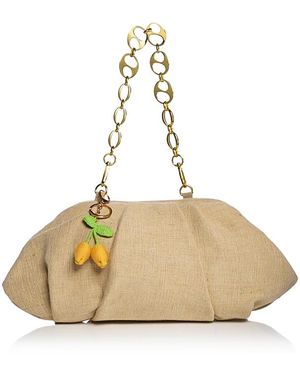 Aqua Linen & Cotton Pouch With Bag Charm - Metallic