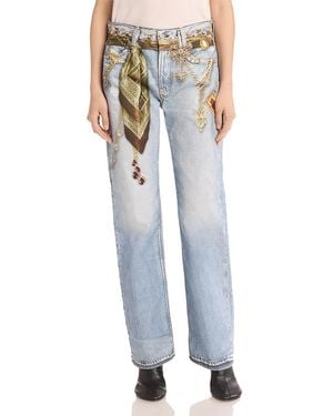 Acne Studios Trompe L'Il Scarf Print Straight Leg Jeans - Blue