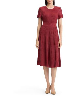 Misook Fit & Flare Tonal Ribbed Soft Knit Midi Dress - Red