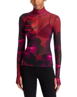 AFRM Zadie Long Sleeve Printed Mesh Top - Red