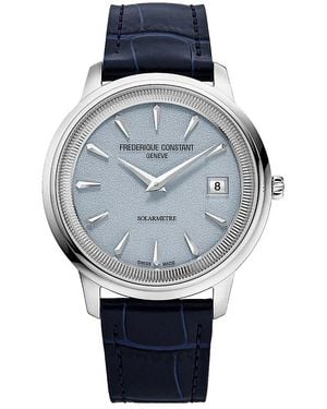 Frederique Constant Solarmetre Moneta Leather Strap Watch, 39Mm - Gray