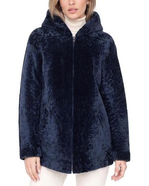 Gorski Textured Reversible Shearling Lamb Zip Parka - Blue