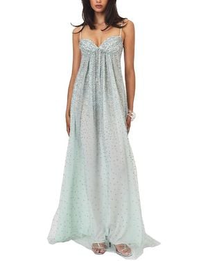 Miss Circle Wallie Rhinestone Embellished Mesh Backless Gown - Blue