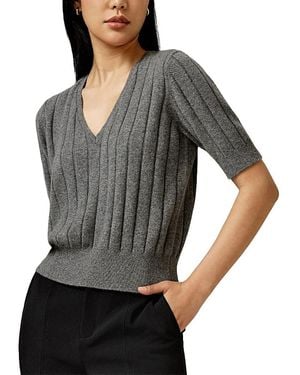 LILYSILK V-Neck Cashmere T-Shirt - Gray