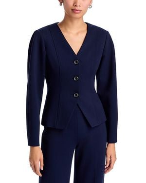 Veronica Beard Carver Collarless V Neck Jacket - Blue