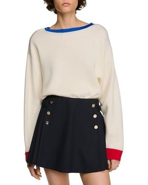 Sandro Shanti Contrast Trim Wool Blend Sweater - White