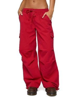 Edikted Paskal Twill Baggy Parachute Pants - Red